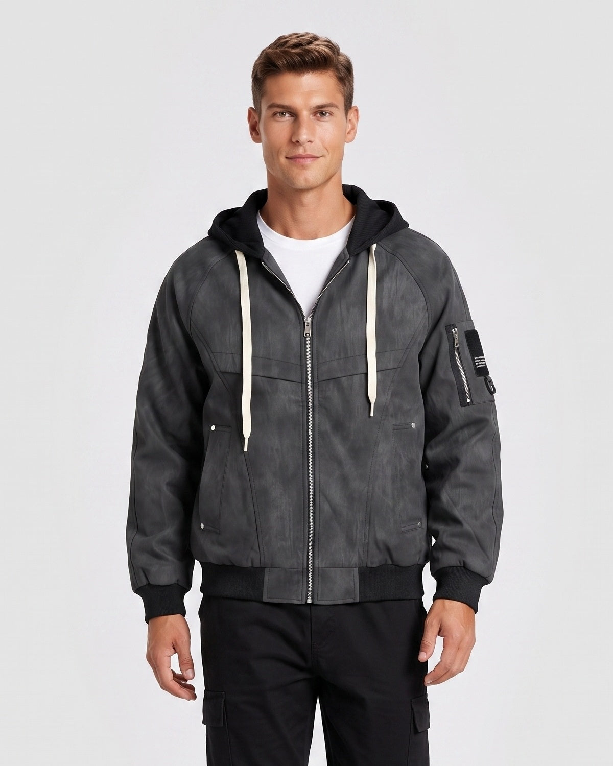 KZZ Men's Spring Hooded Zip-Up Jacket