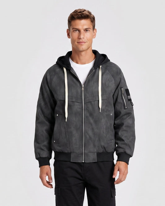 KZZ Men's Spring Hooded Zip-Up Jacket
