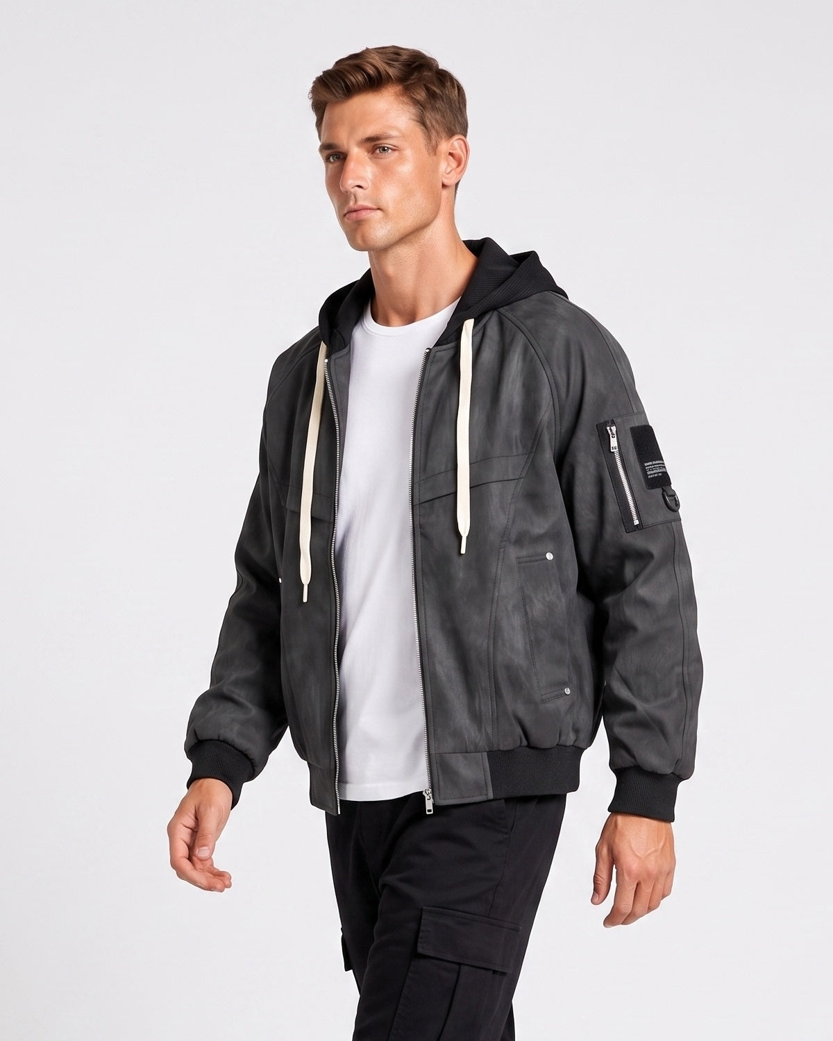 KZZ Men's Spring Hooded Zip-Up Jacket