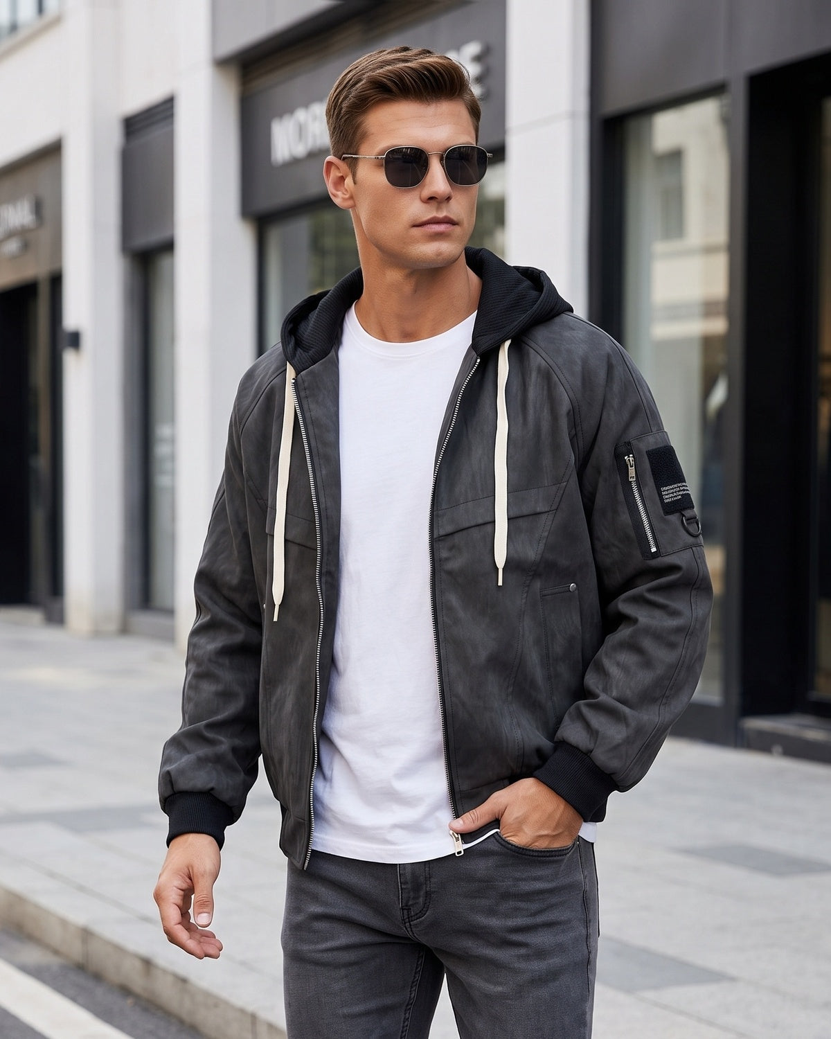 KZZ Men's Spring Hooded Zip-Up Jacket
