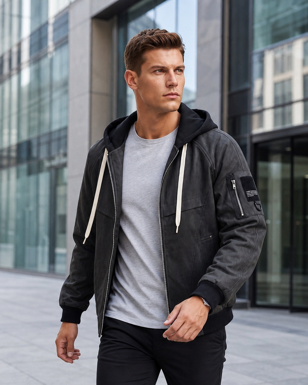 KZZ Men's Spring Hooded Zip-Up Jacket