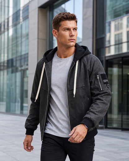 KZZ Men's Spring Hooded Zip-Up Jacket