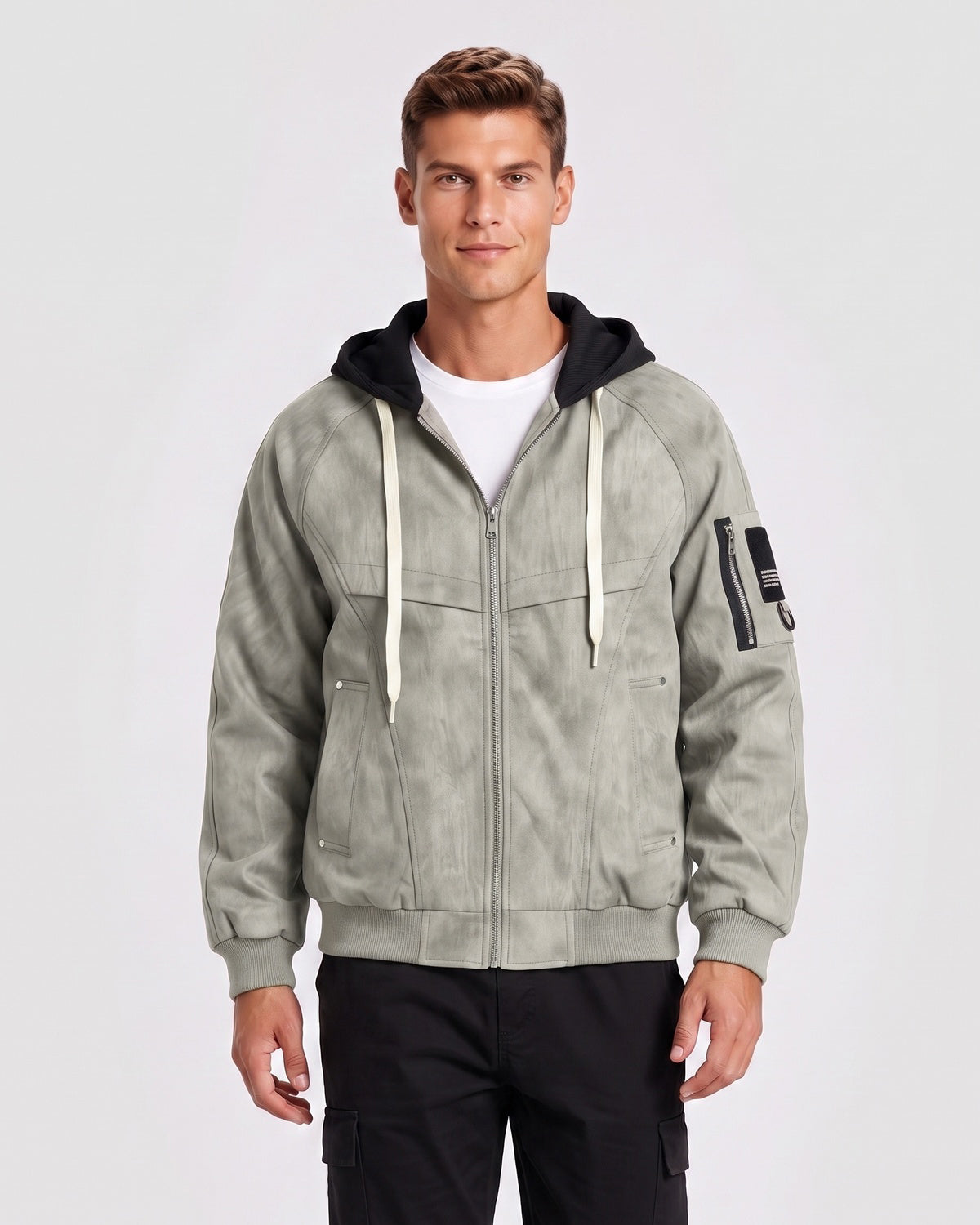 KZZ Men's Spring Hooded Zip-Up Jacket