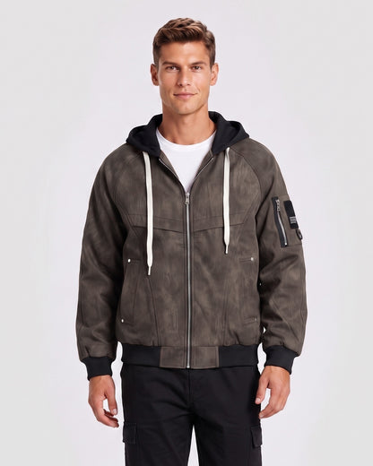 KZZ Men's Spring Hooded Zip-Up Jacket