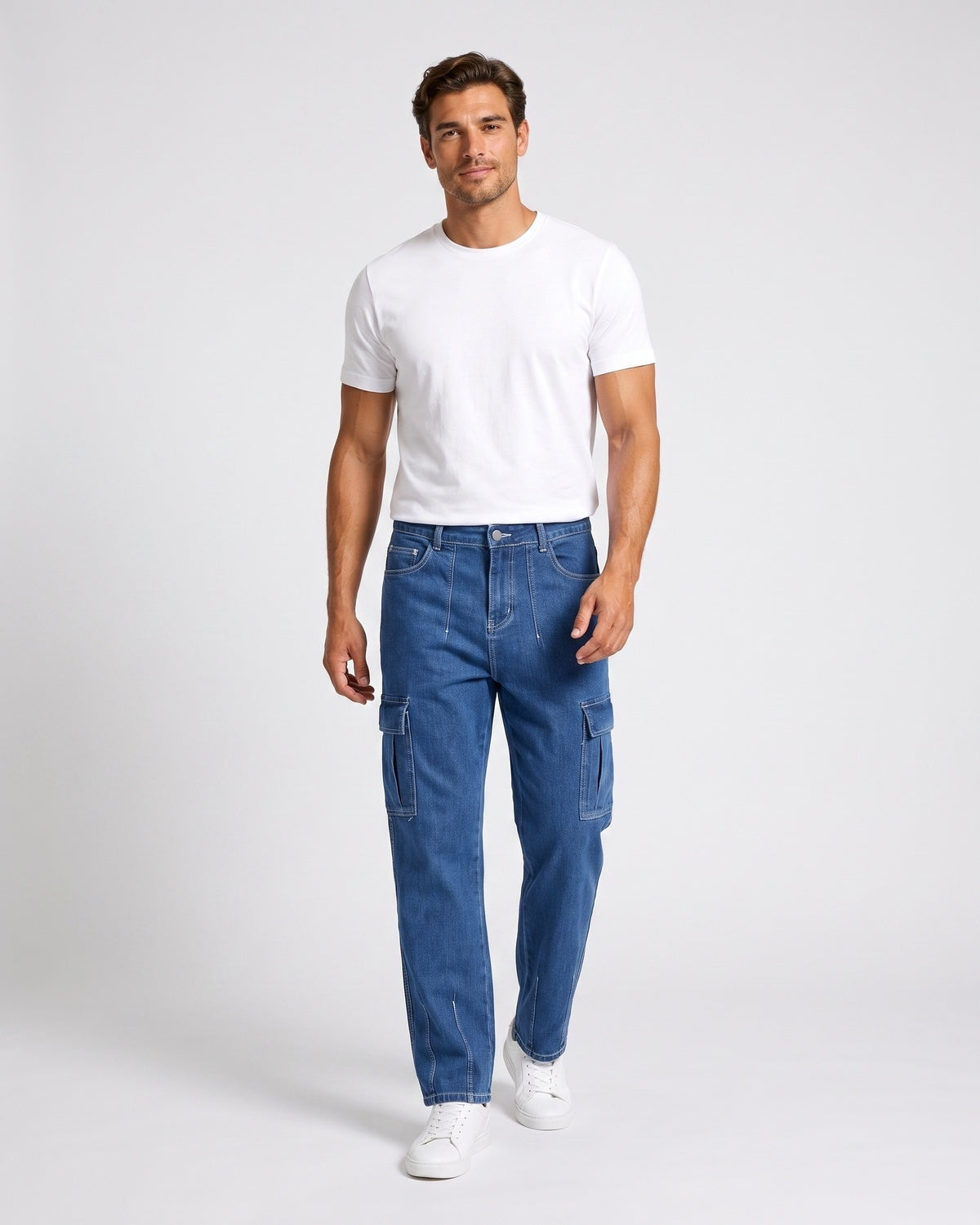 KZZ Men's Fashionable Wide-Leg Jeans