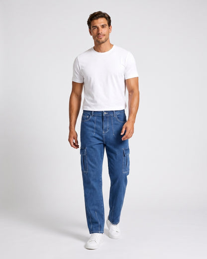 KZZ Men's Fashionable Wide-Leg Jeans