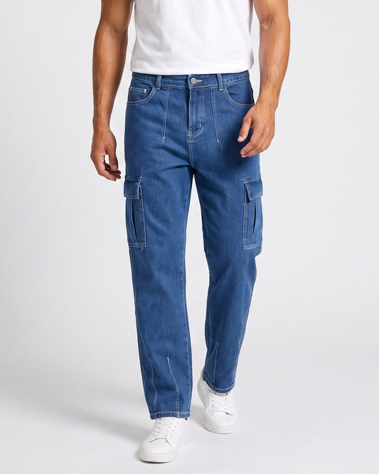 KZZ Men's Fashionable Wide-Leg Jeans