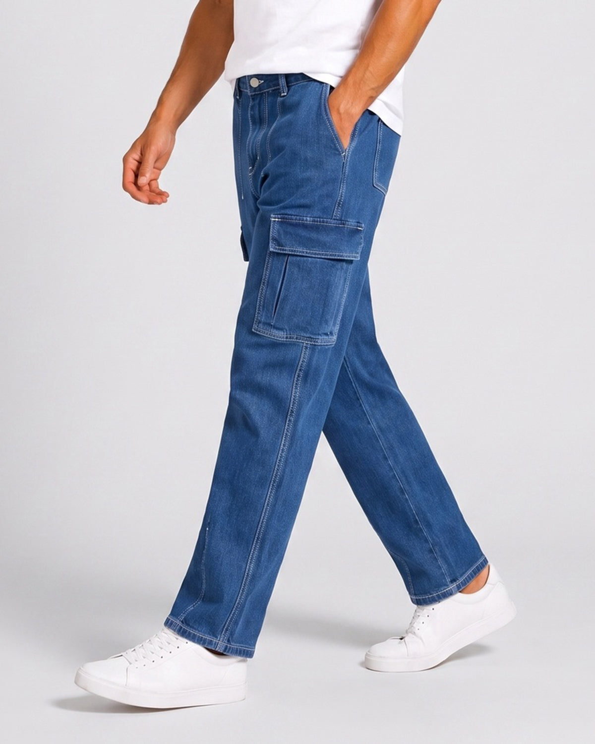 KZZ Men's Fashionable Wide-Leg Jeans