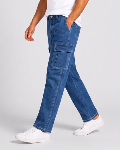 KZZ Men's Fashionable Wide-Leg Jeans