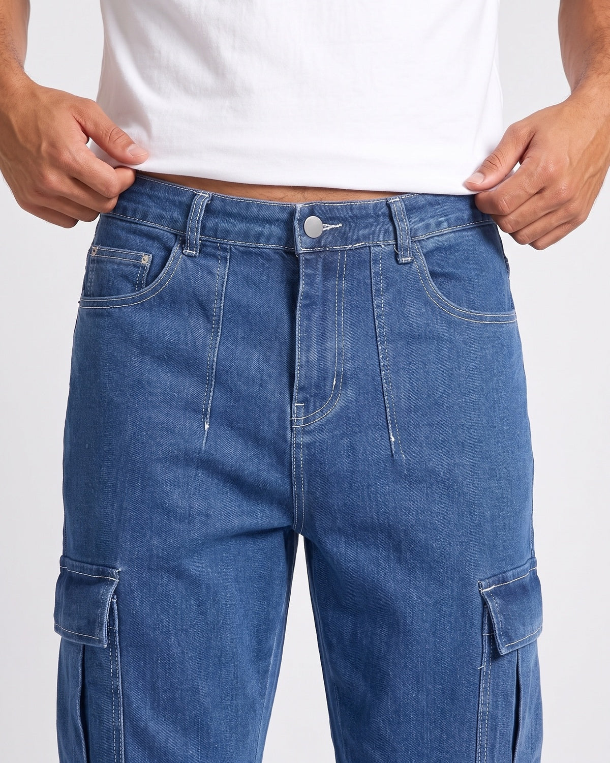 KZZ Men's Fashionable Wide-Leg Jeans