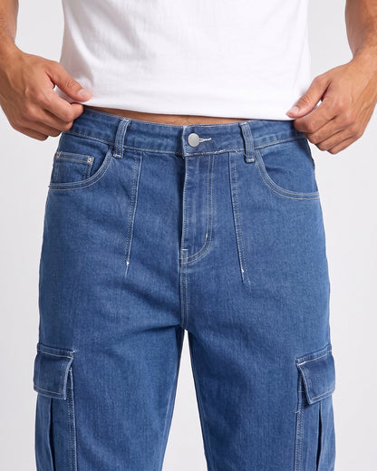 KZZ Men's Fashionable Wide-Leg Jeans