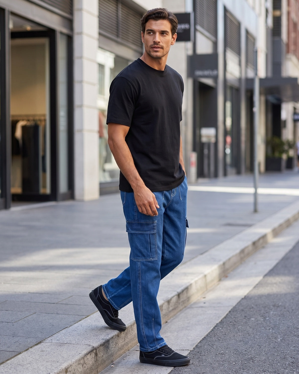 KZZ Men's Fashionable Wide-Leg Jeans
