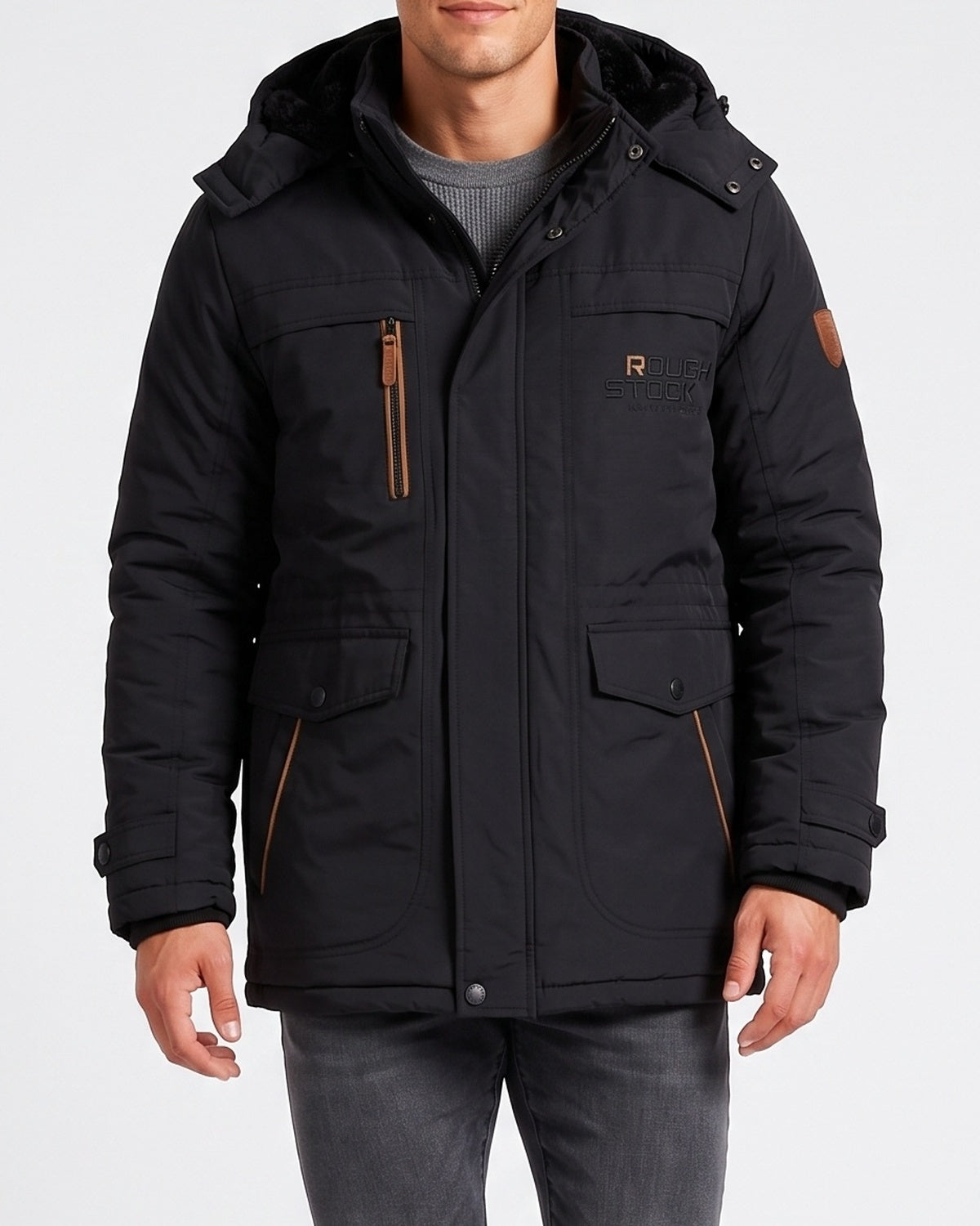KZZ Men's winter fleece-lined hooded windbreaker