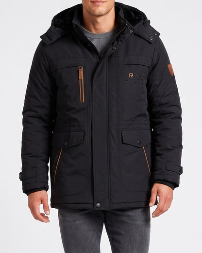 KZZ Men's winter fleece-lined hooded windbreaker