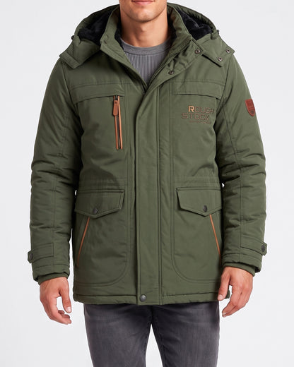 KZZ Men's winter fleece-lined hooded windbreaker
