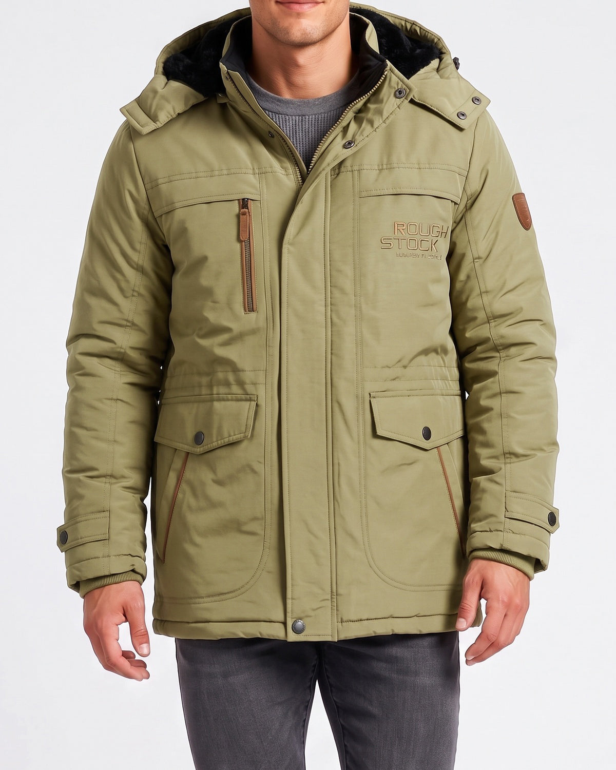 KZZ Men's winter fleece-lined hooded windbreaker