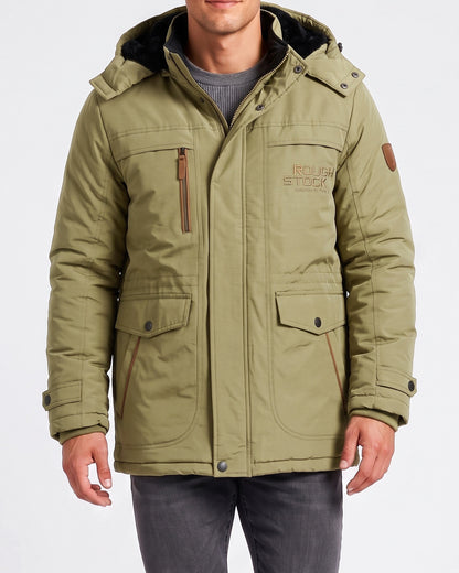 KZZ Men's winter fleece-lined hooded windbreaker