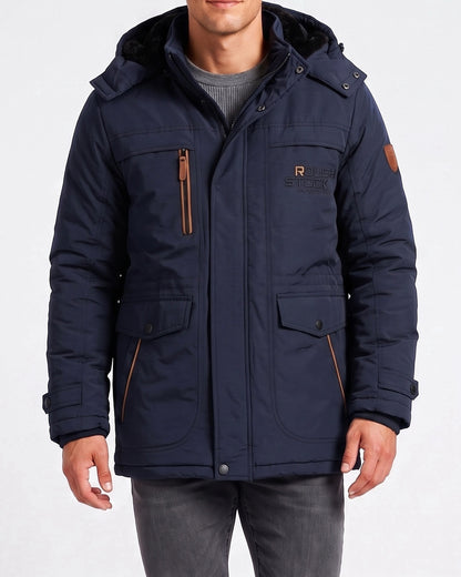 KZZ Men's winter fleece-lined hooded windbreaker