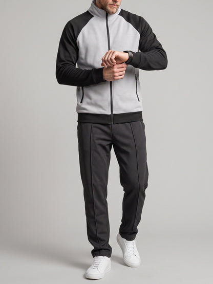KZZ Men's stand-collar color-block zip-up jacket and straight-leg trousers