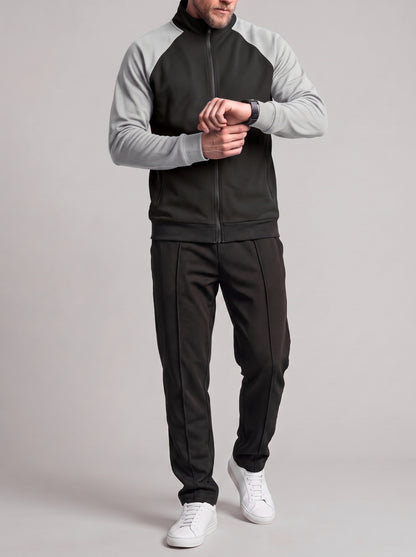 KZZ Men's stand-collar color-block zip-up jacket and straight-leg trousers
