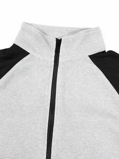 KZZ Men's stand-collar color-block zip-up jacket and straight-leg trousers