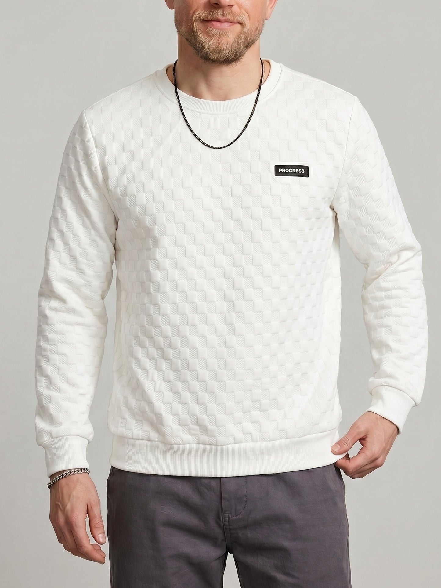 KZZ Men's Comfortable Textured Crew-Neck Shirt