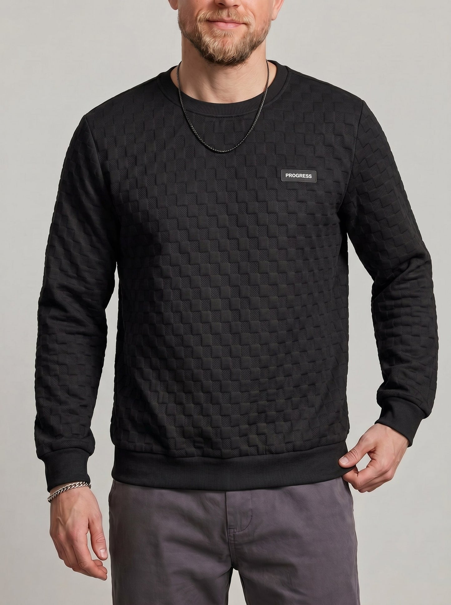 KZZ Men's Comfortable Textured Crew-Neck Shirt