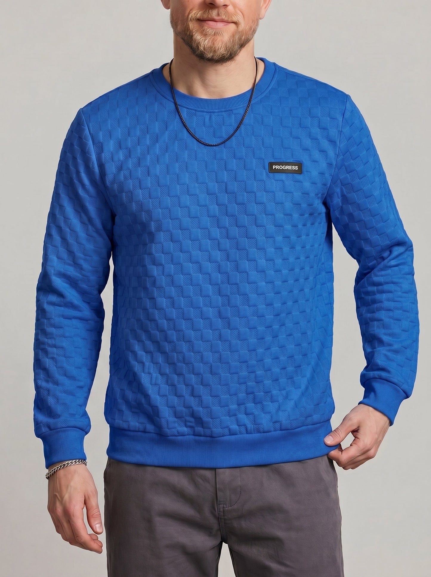 KZZ Men's Comfortable Textured Crew-Neck Shirt