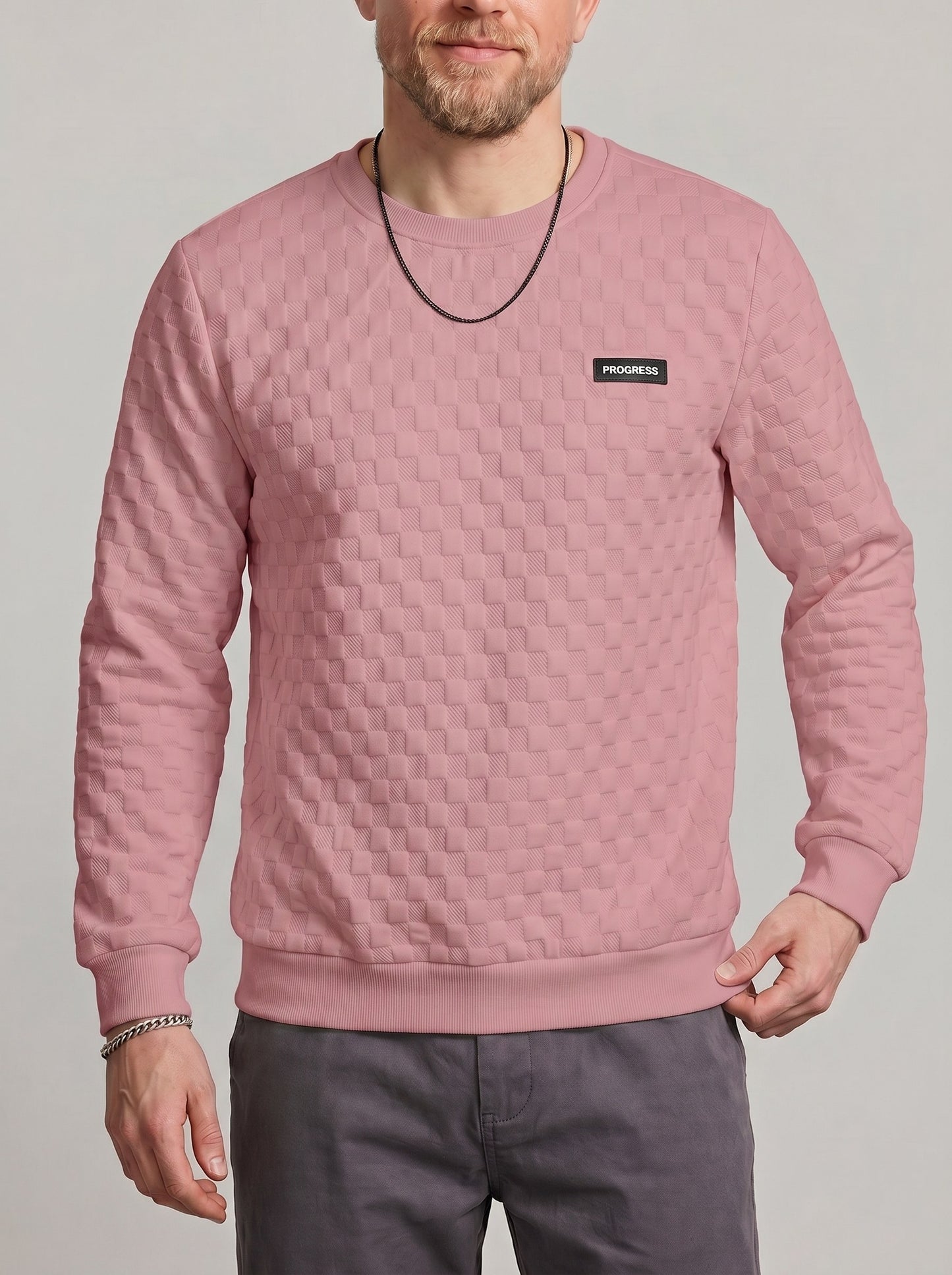 KZZ Men's Comfortable Textured Crew-Neck Shirt