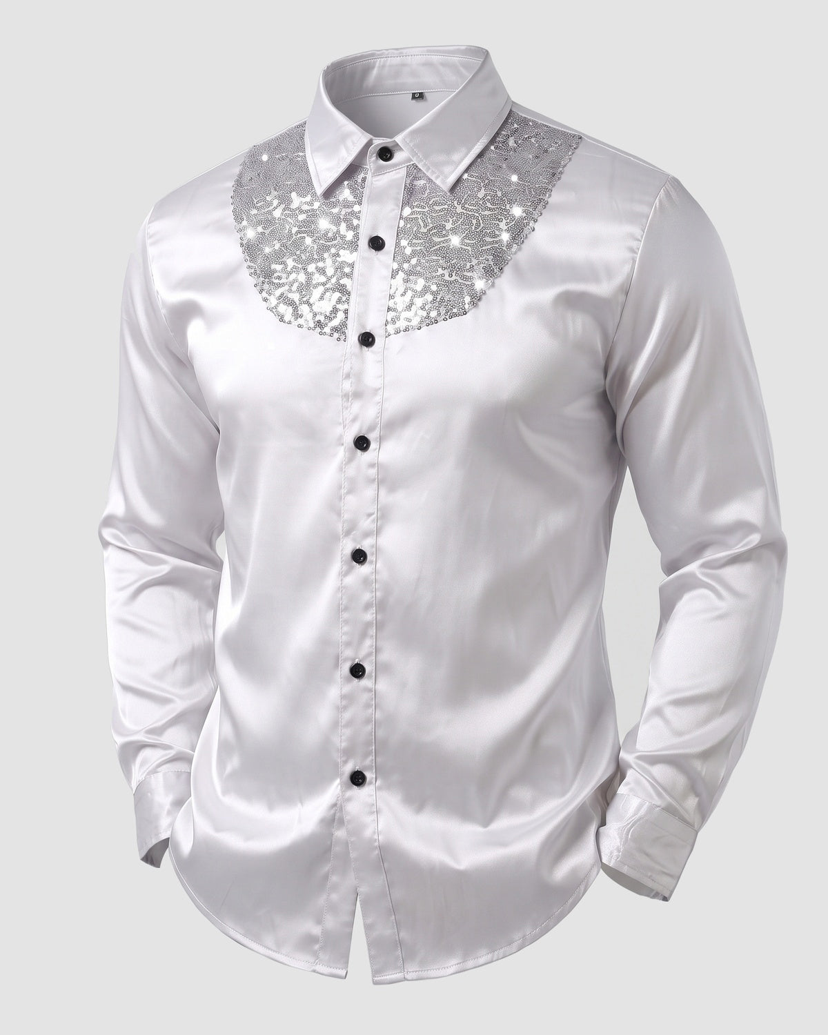 KZZ Men's shiny metallic sequin long-sleeved button shirt