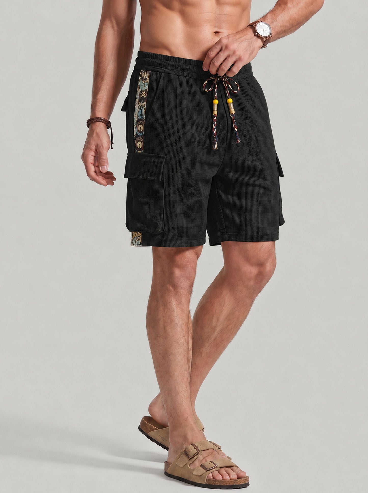KZZ Men's Fashion Cartoon Print Cargo Shorts