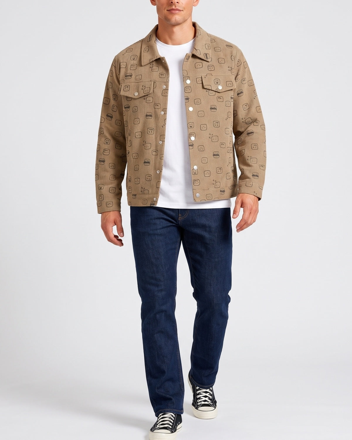 KZZ Corduroy fleece print lapel coat