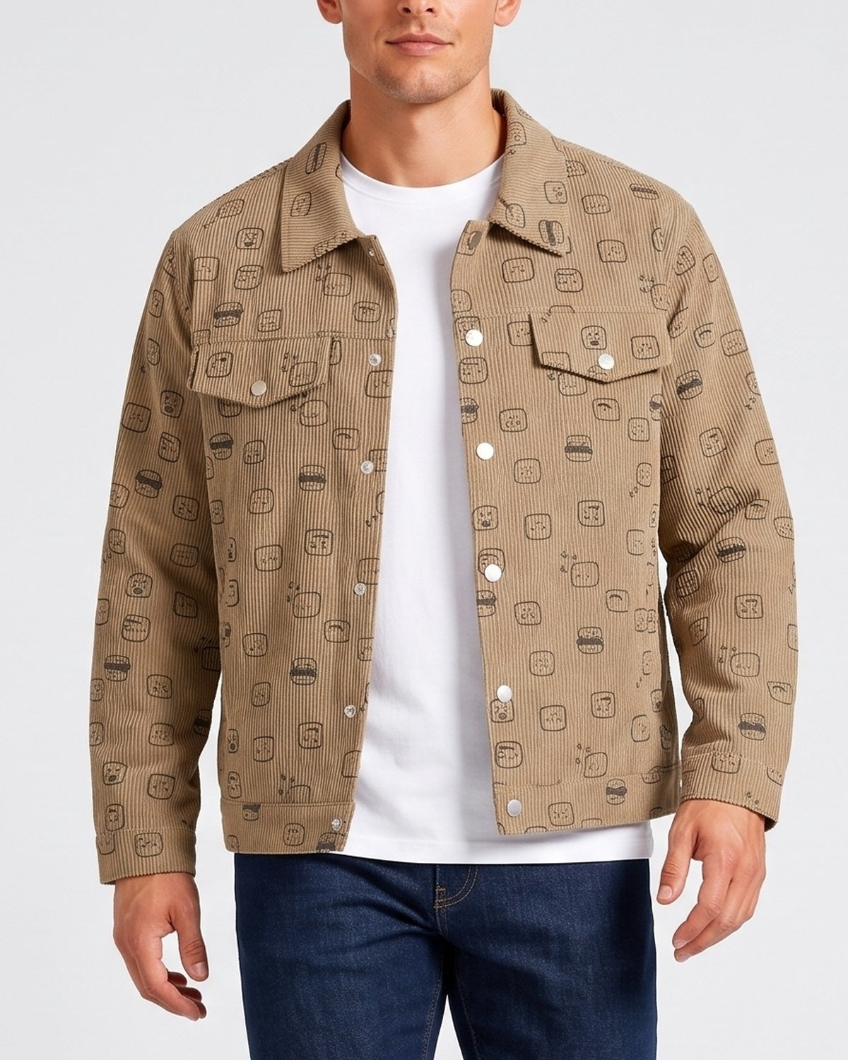 KZZ Corduroy fleece print lapel coat