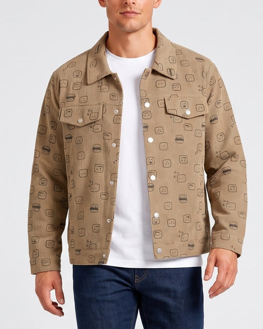 KZZ Corduroy fleece print lapel coat