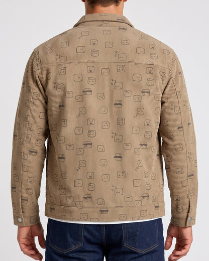KZZ Corduroy fleece print lapel coat