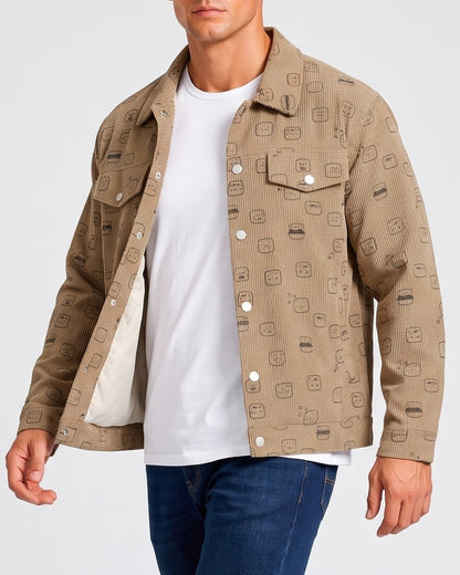 KZZ Corduroy fleece print lapel coat