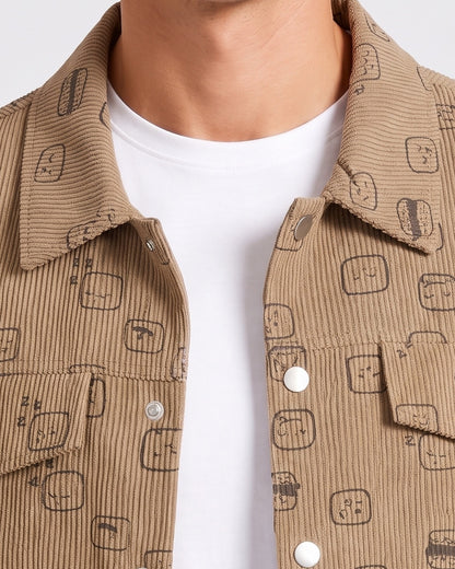 KZZ Corduroy fleece print lapel coat