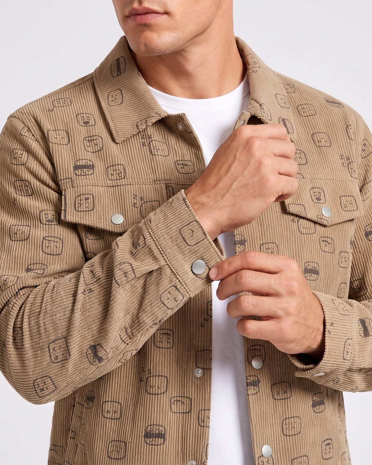 KZZ Corduroy fleece print lapel coat