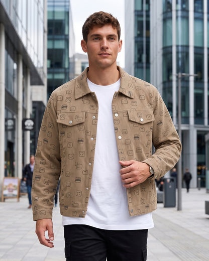 KZZ Corduroy fleece print lapel coat