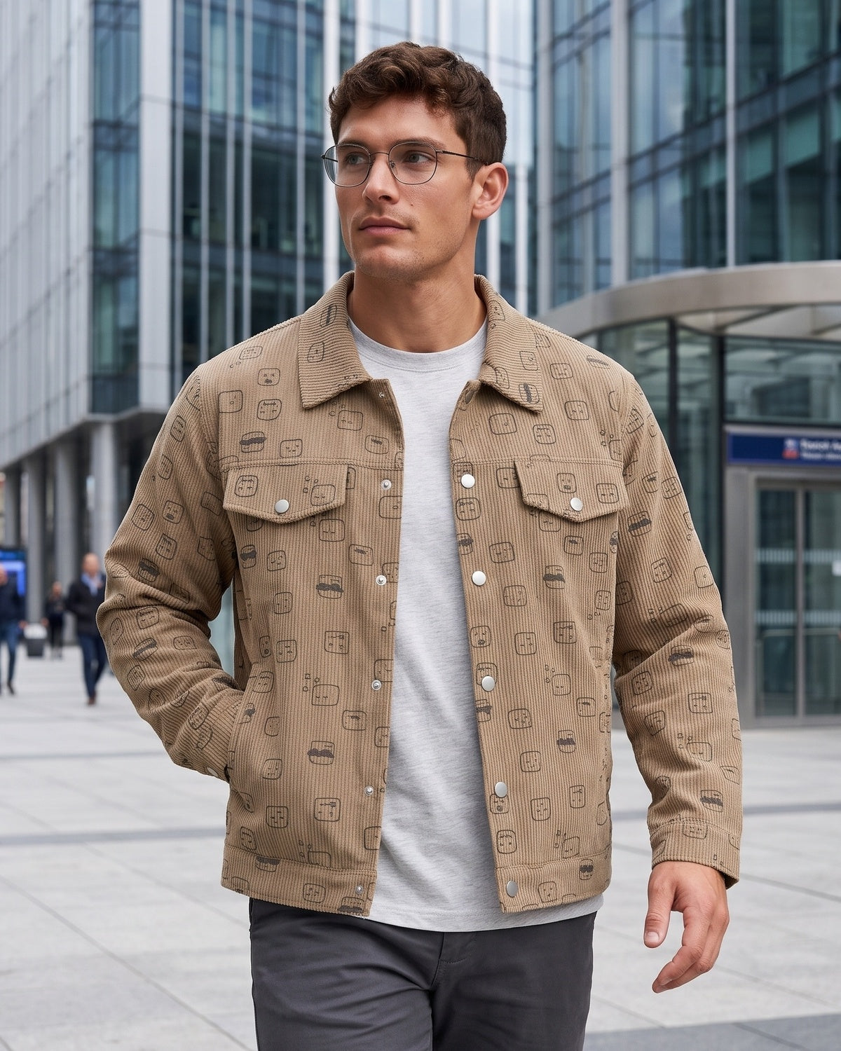 KZZ Corduroy fleece print lapel coat