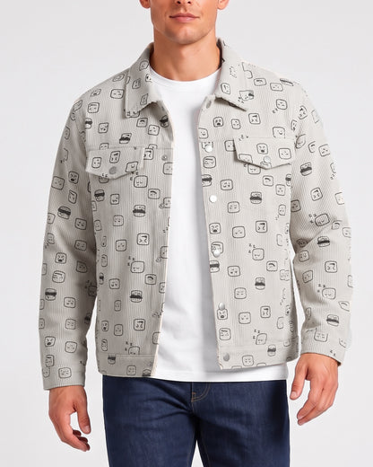 KZZ Corduroy fleece print lapel coat