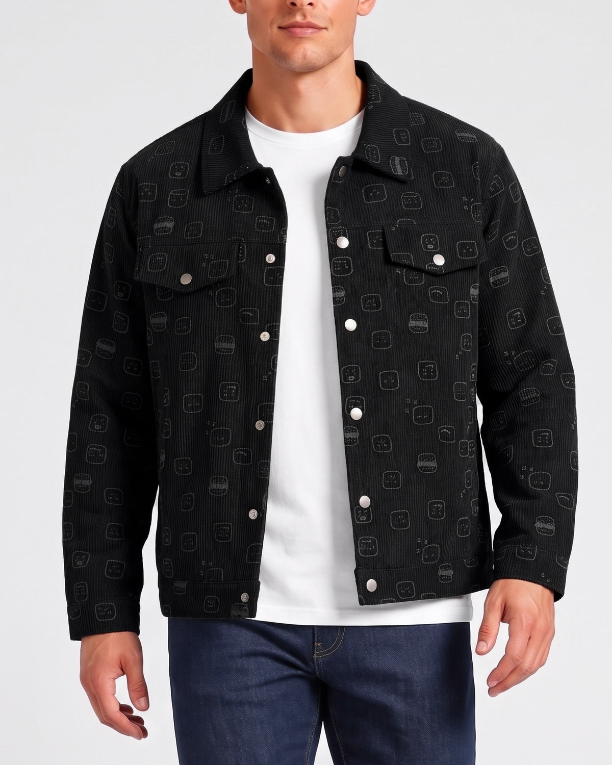 KZZ Corduroy fleece print lapel coat