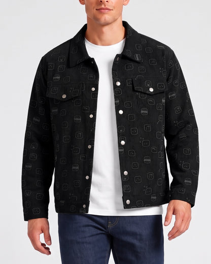 KZZ Corduroy fleece print lapel coat