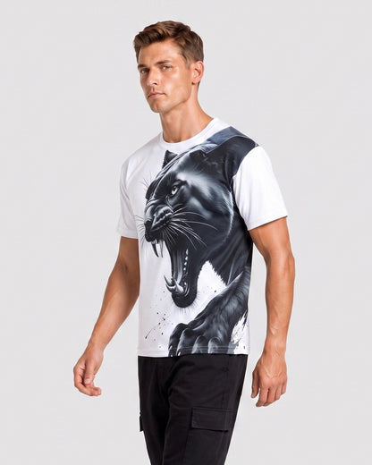 KZZ Men's Slim-Fit Short-Sleeve T-Shirt with Leopard Print
