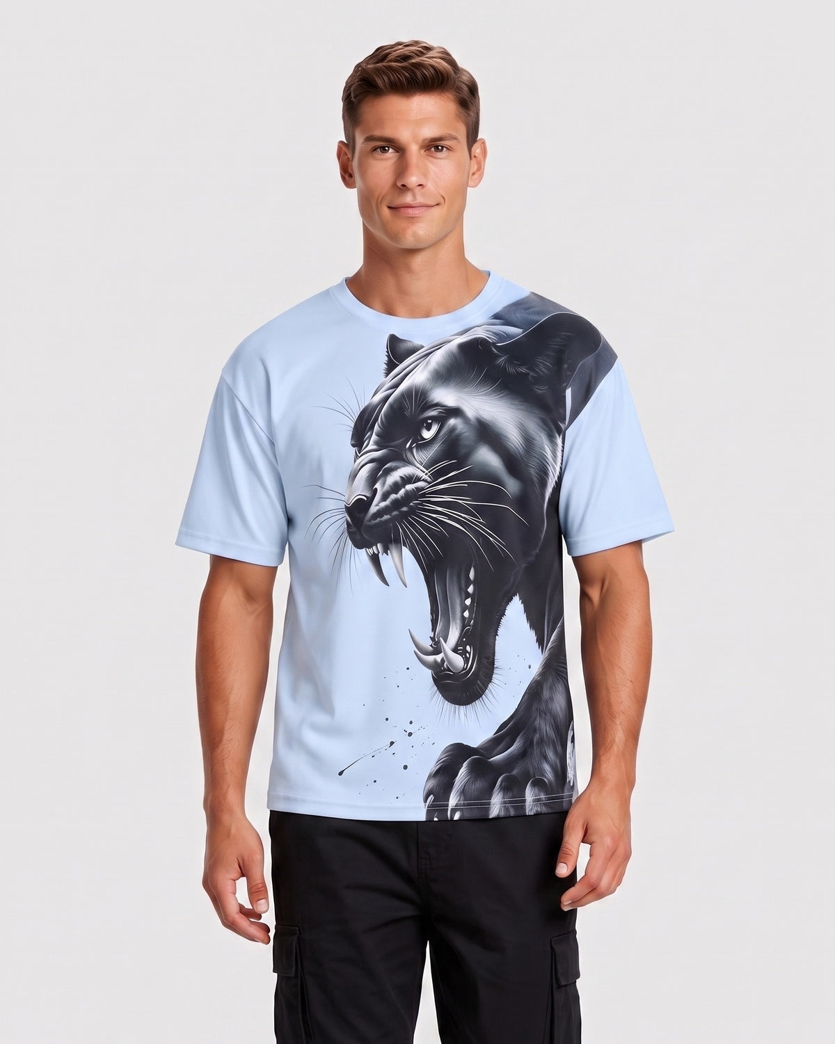 KZZ Men's Slim-Fit Short-Sleeve T-Shirt with Leopard Print