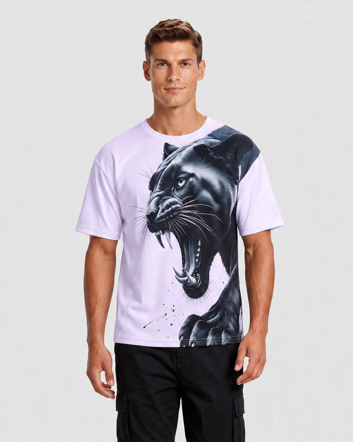 KZZ Men's Slim-Fit Short-Sleeve T-Shirt with Leopard Print