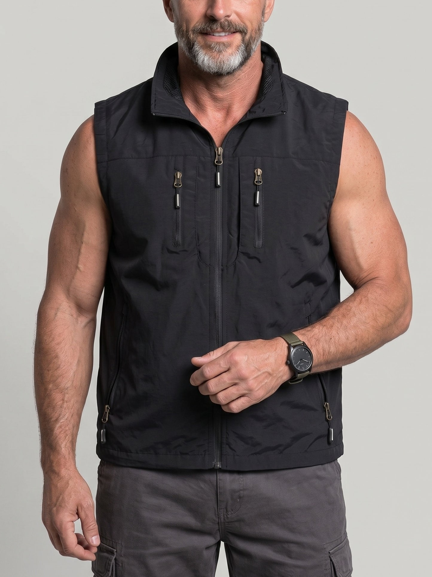 KZZ Men's Slim-Fit Stand-Collar Zip-Up Vest