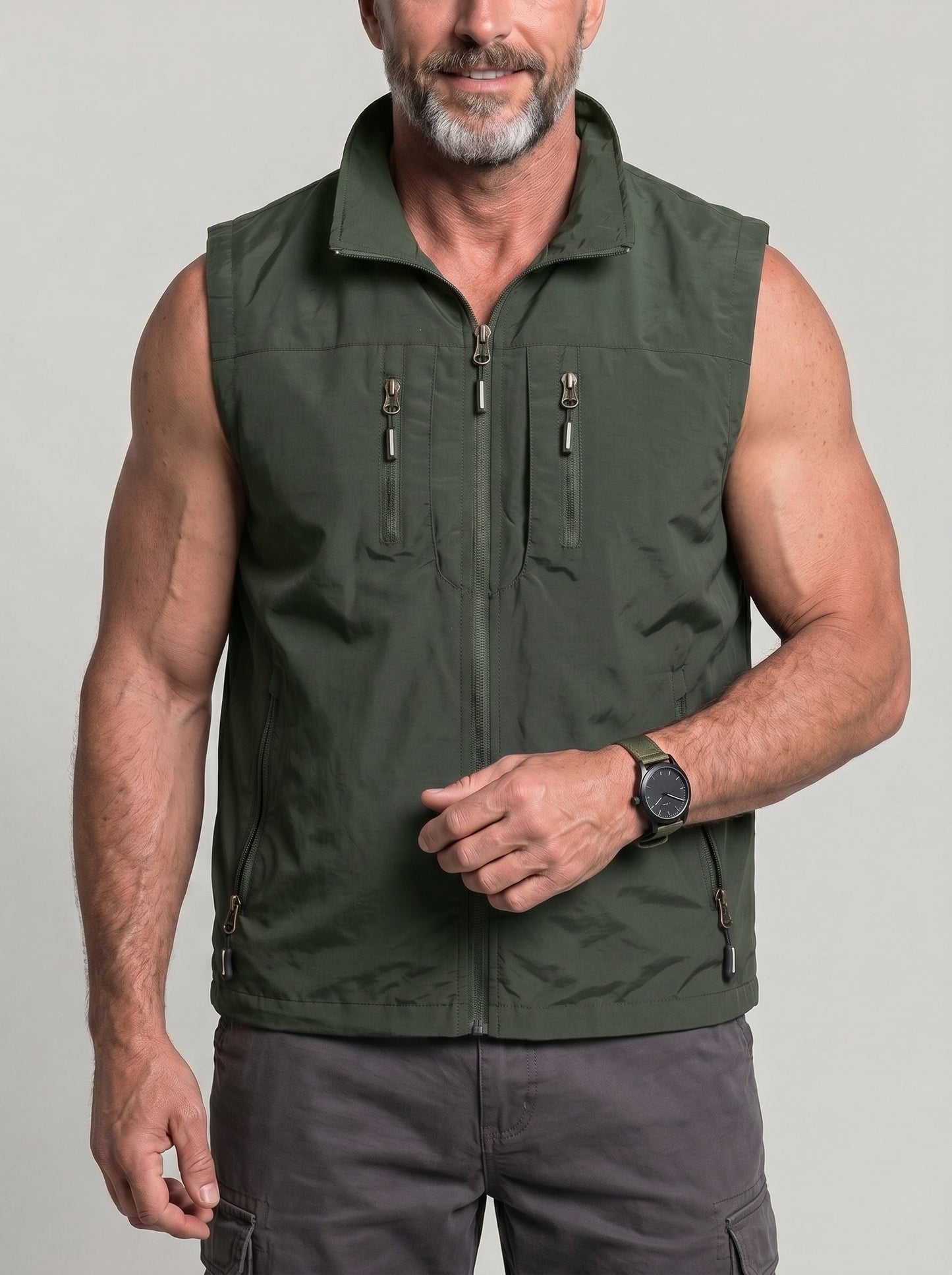 KZZ Men's Slim-Fit Stand-Collar Zip-Up Vest