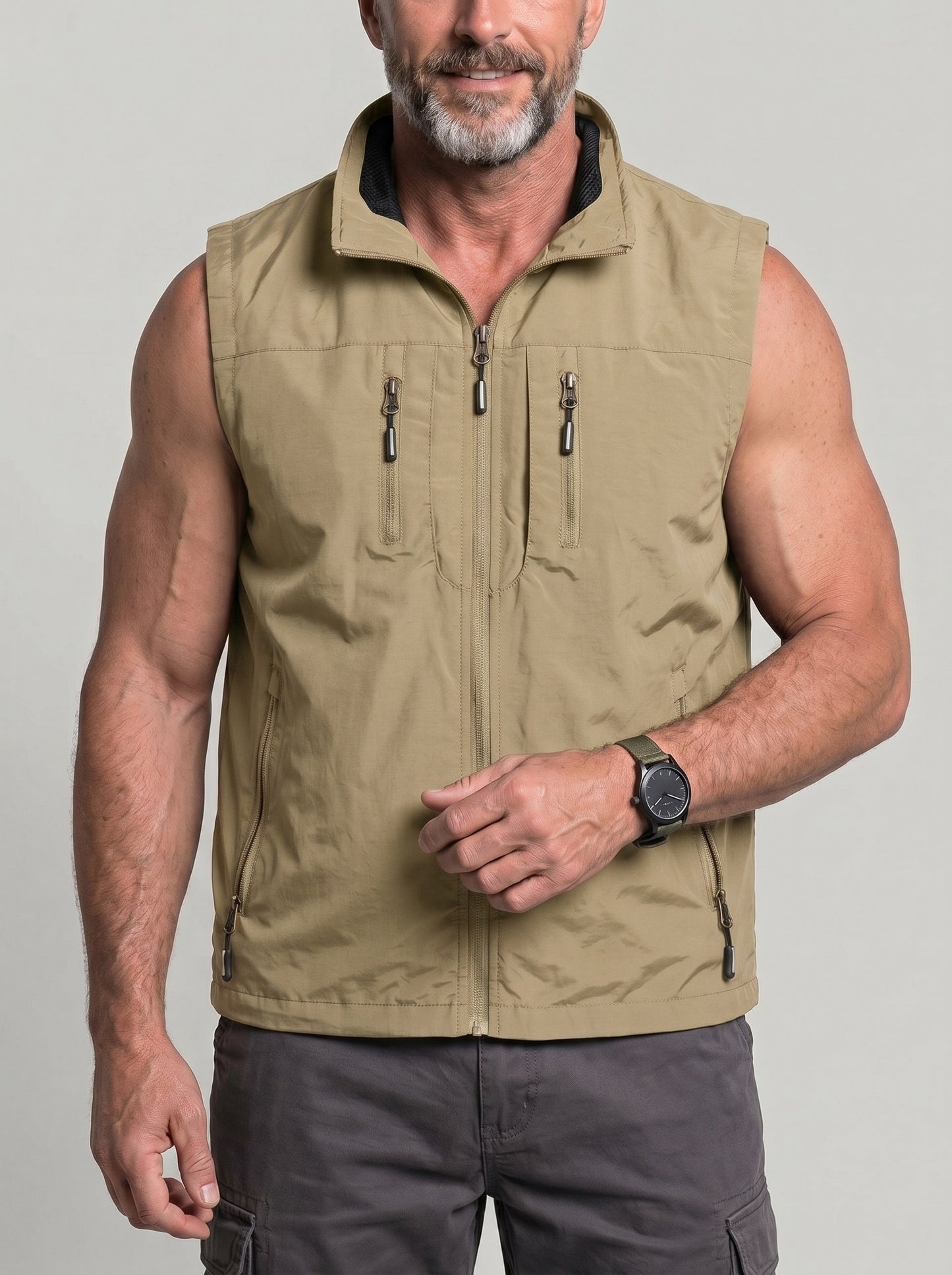 KZZ Men's Slim-Fit Stand-Collar Zip-Up Vest