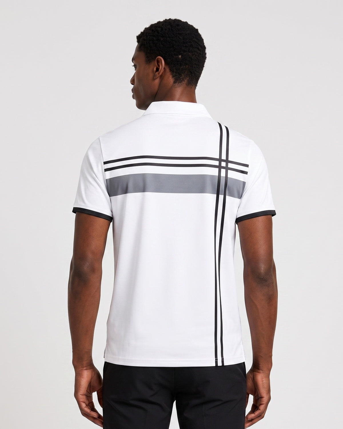 KZZ Men's Striped Print Color-Block Polo Shirt